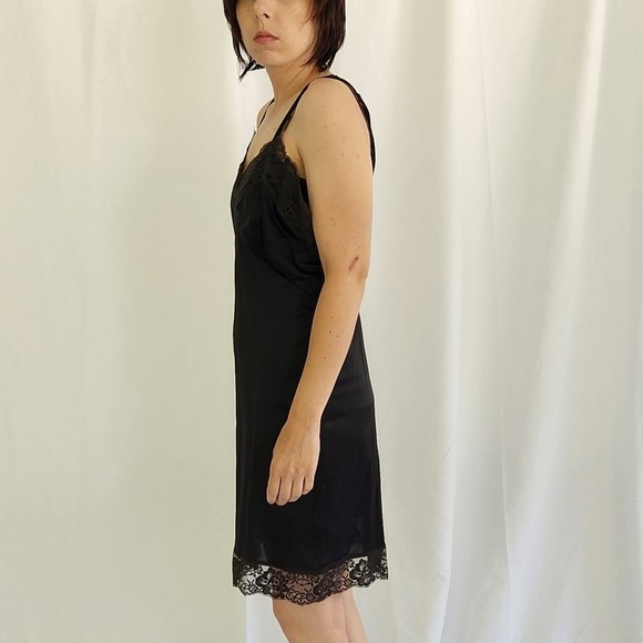 70s/80s Black Nylon Slip‎ Dress - Picture 2 of 3